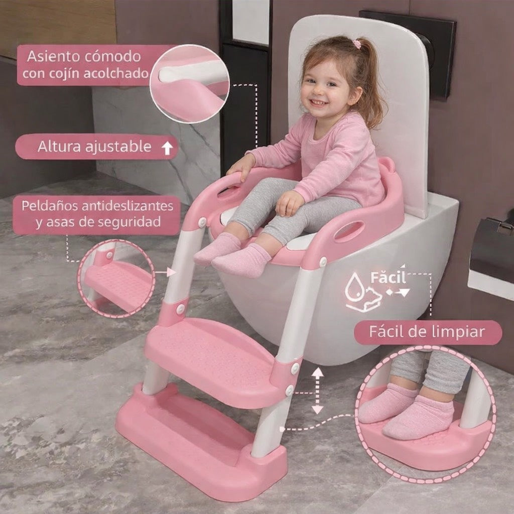 ASIENTO ESCALERA INODORO PARA NIÑAS ROSA