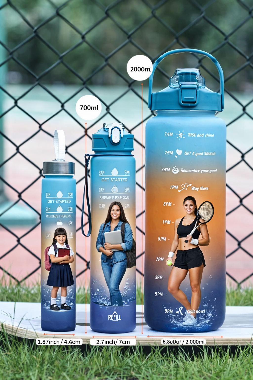 Botella motivacional  Triple  pack celeste