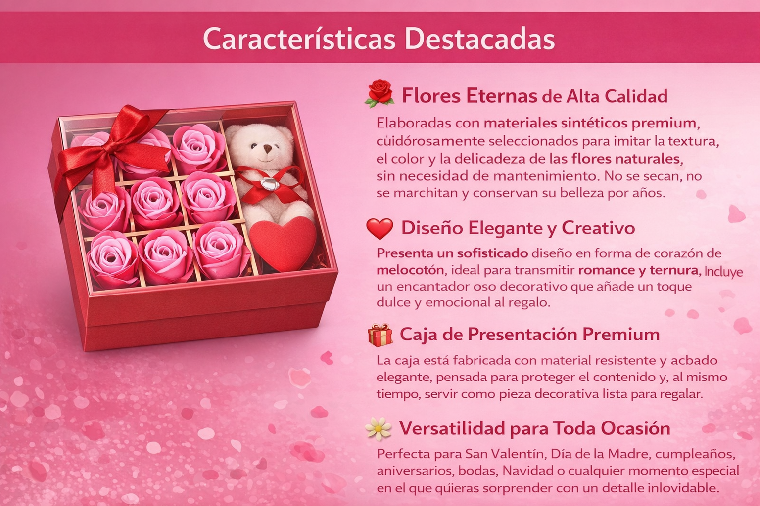 Caja De Regalo Con Oso Y Rosas Eternas